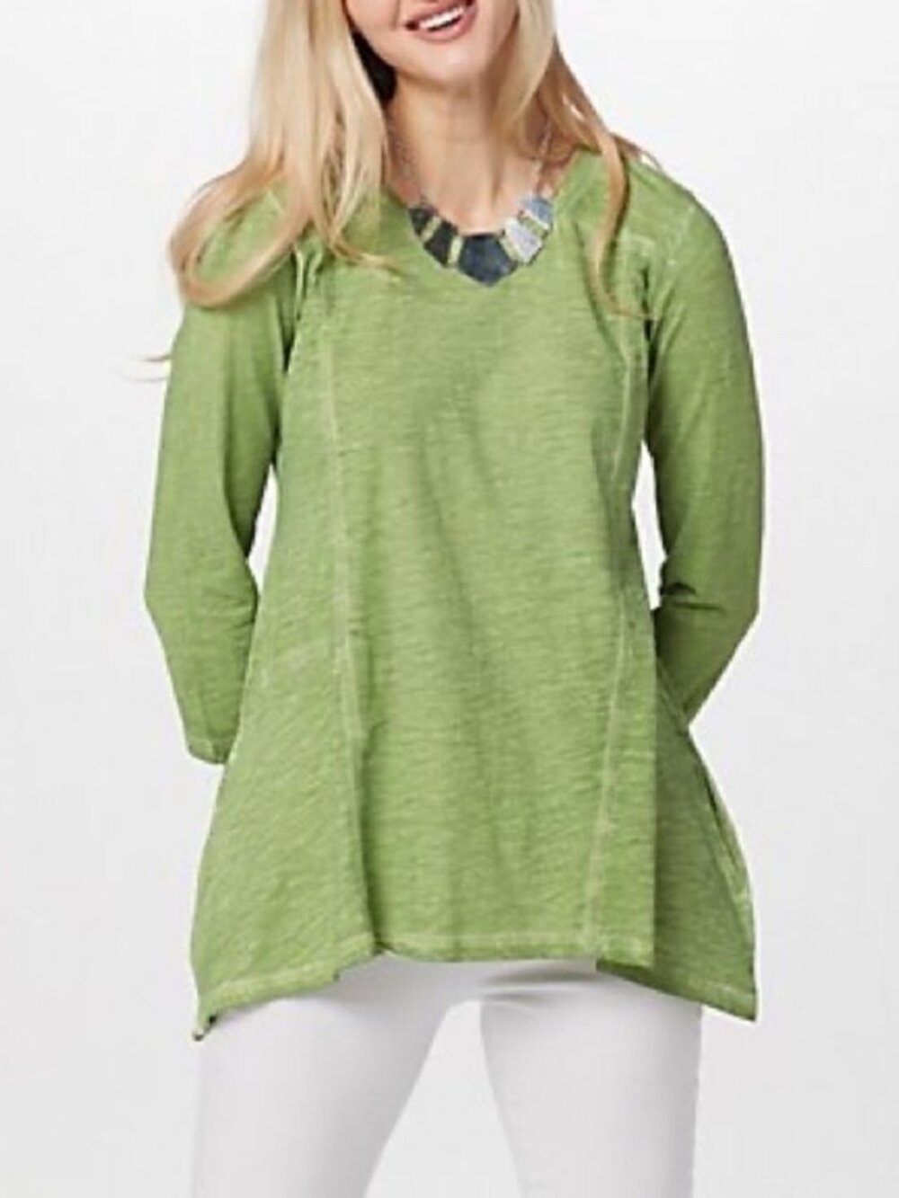 LOGO by Lori Goldstein 3/4 Sleeve Distressed Cotton Slub Top